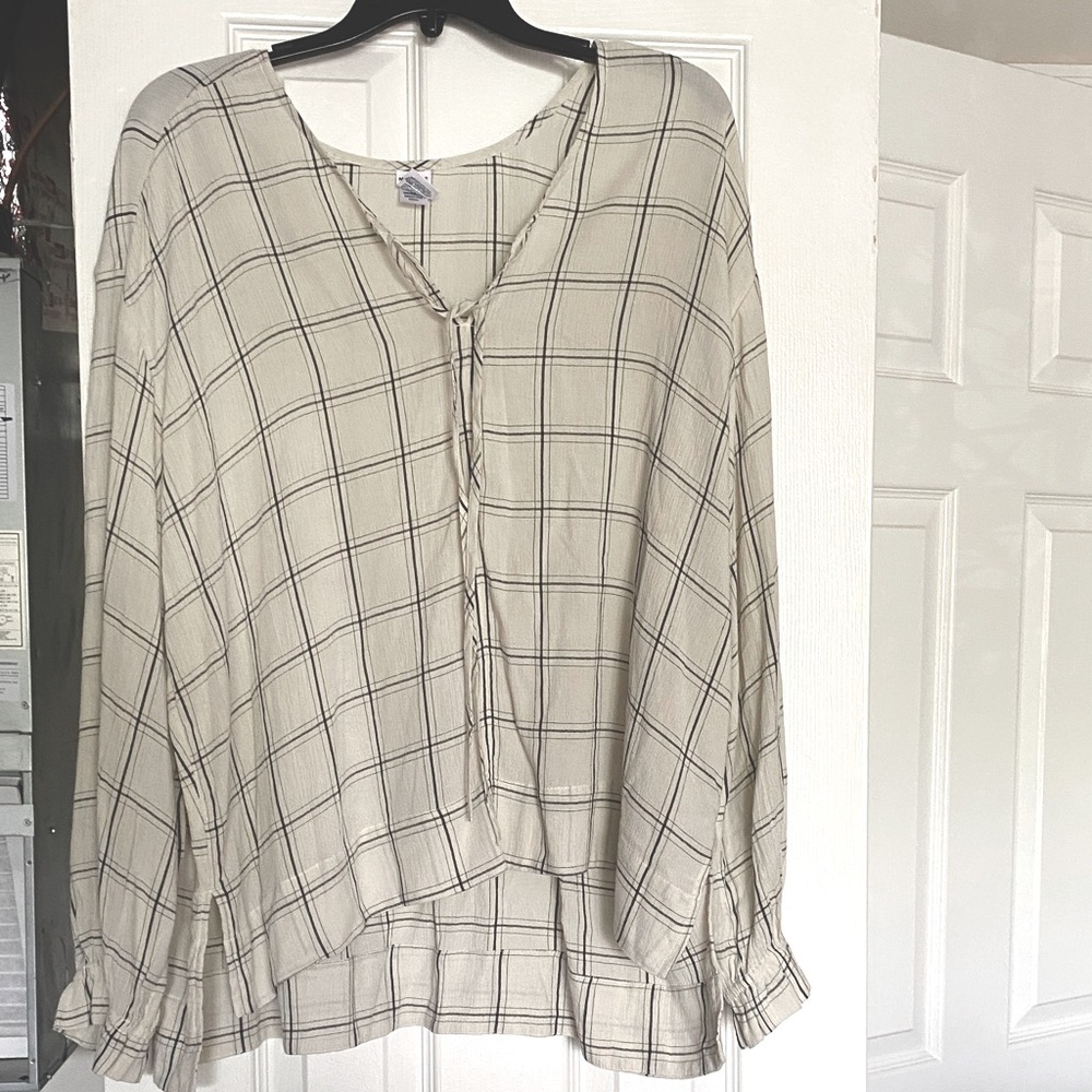 Ivory & Black Plaid Long Sleeve Peasant Blouse by Melrose & Market,Nordstrom NWT